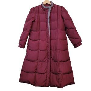 Vintage Womens Down Puffer Coat M Purple Trench Zip Button Quilted 90s Long